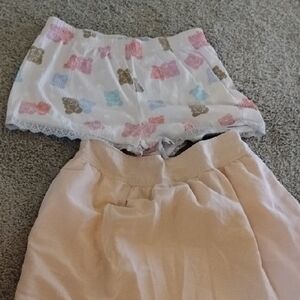 Cute Bear Print Shorts and Peach Skirt Set
